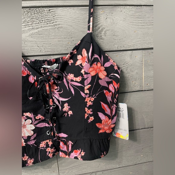 NWT Harmony & HAVOC Black Floral Crop Top Sz Large - Picture 7 of 12